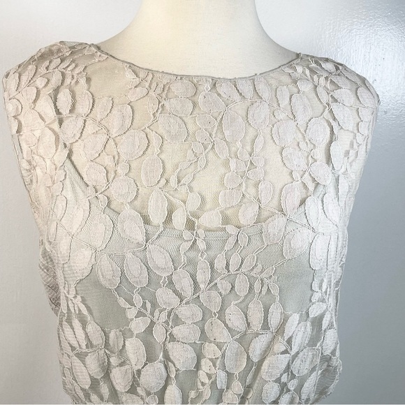 MAX STUDIO ~ Delicate Grey Dress with Sheer Leaf Woven Overlay ~ Size XS - Picture 3 of 6